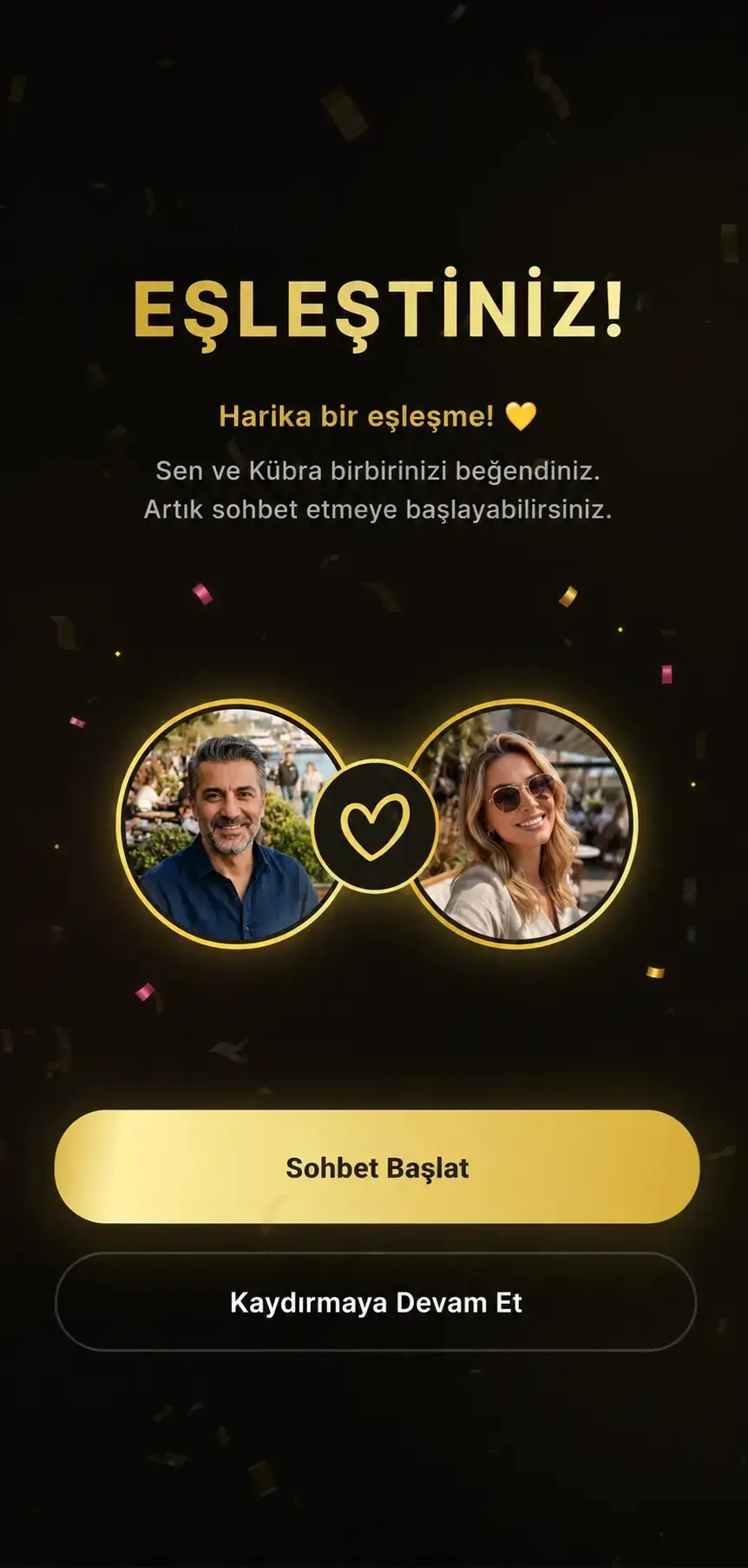 Flirtzu kaydırma ve eşleşme ekranı